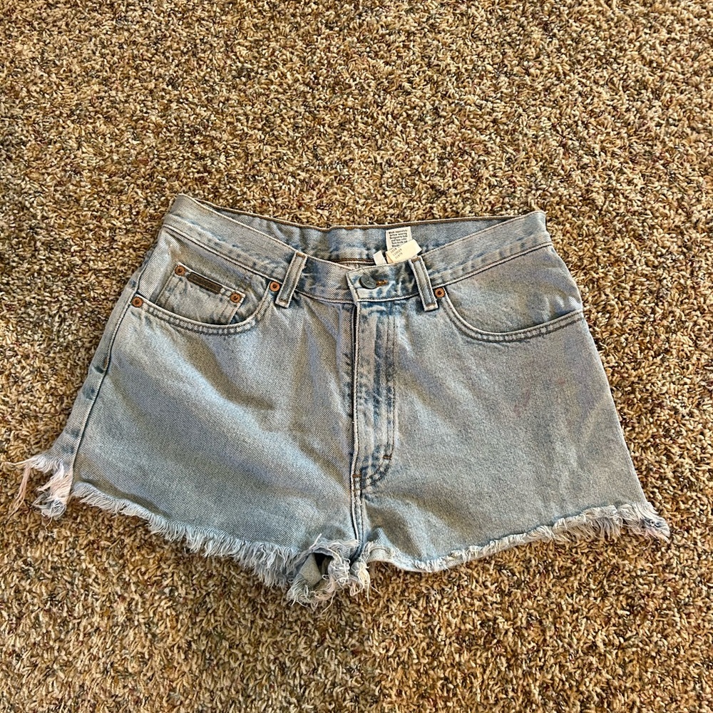 Calvin Klein Jeans Light Blue High-Waist Frayed Denim Shorts